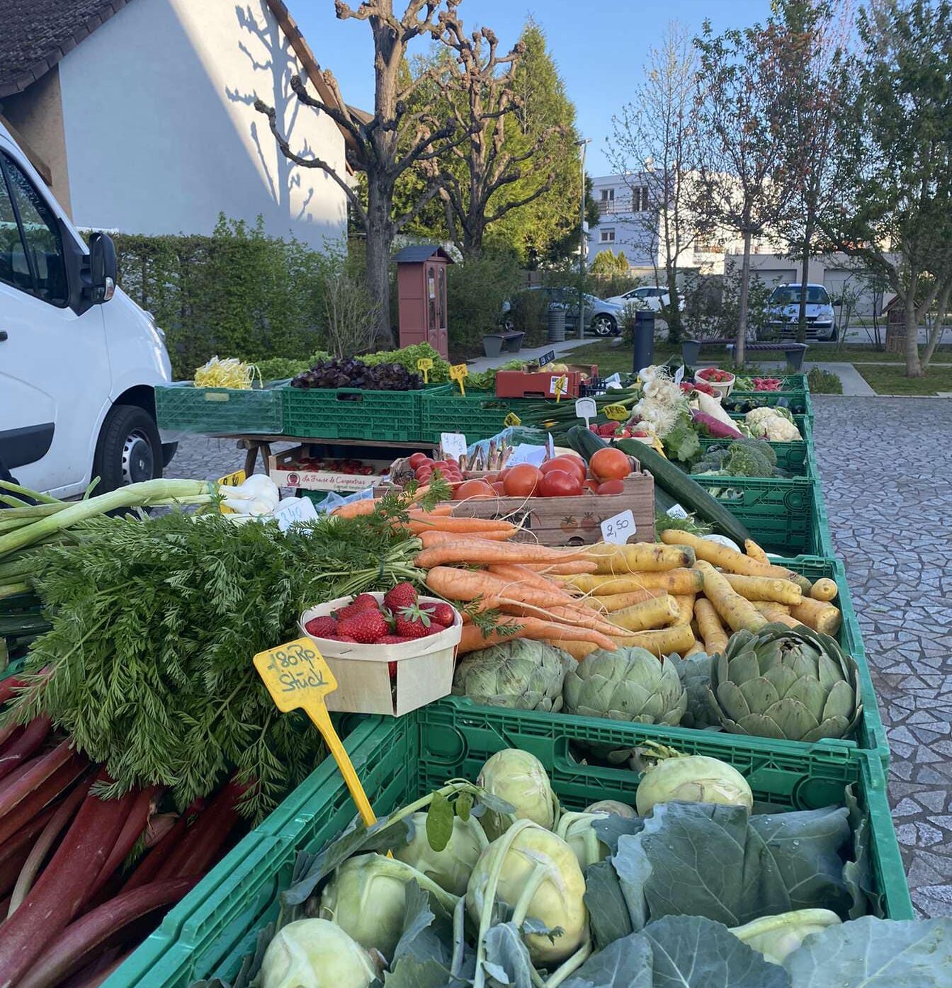 Maraîcher au marché de Village-Neuf